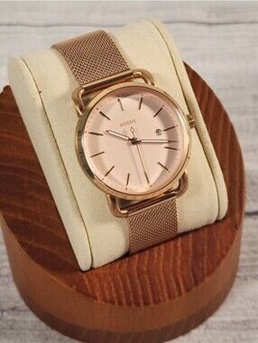 Fossil Rose Gold Mesh Women's Watch with Blush Dial